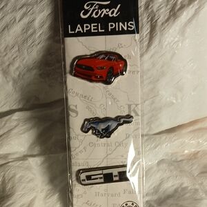 Ford Red Mustang Car, Blue Horse, and GT Logo Lapel Pins Open ROAD